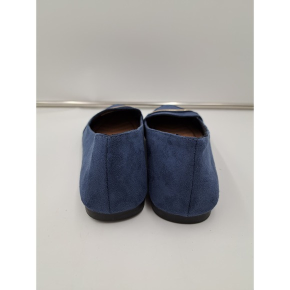 Obataom Blue faux suede flats w/ Goldtone strap decor Pointy Toe 9 - Picture 6 of 8